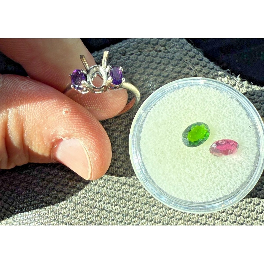 JTV Sterling Silver 925 Ring Mount w/ Loose Gemstones Peridot & Pink Tourmaline‎